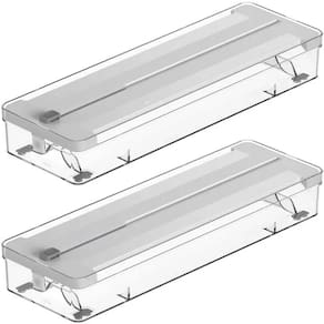 2 Cortadores Porta Rolos Duplo Clear Branco Plástico Filme Alumínio Organizador Ou