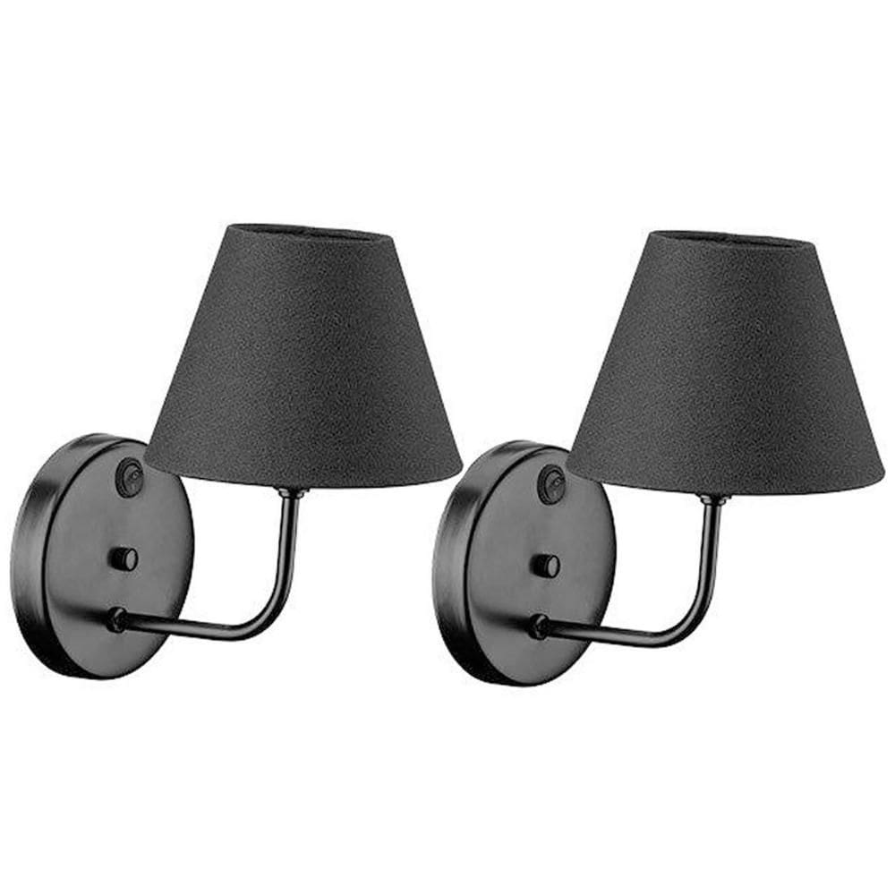 Kit 2 Luminárias Arandelas de Parede Preto Bivolt com Interruptor Cúpulas Tecido