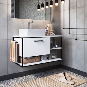 Gabinete Suspenso com Cuba Suporte para Toalhas 80cm P1007 Branco