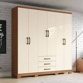 Guarda-Roupa Casal Caju 6 Portas 3 Gavetas Natural/Off White - Henn