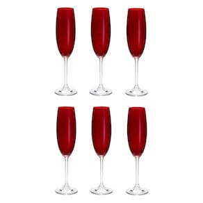 Cj 6 Taças de Cristal P/Champagne Colibri Rubi 220ml Bohemia