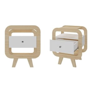 Kit 2 Mesas de Cabeceiras com Tomada Usb 1 Gaveta Naturale/ Branco