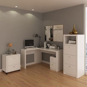 Kit para Escritório com 2 Gaveteiros e 1 Mesa de Canto Branco