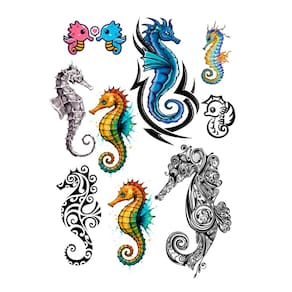 9 Tatuagens Temporárias Tema Cavalo Marinho
