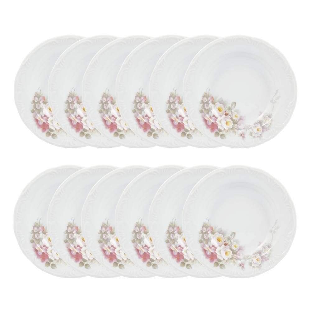Jogo 12 Pratos Fundos Eterna 23 cm Porcelana Schmidt