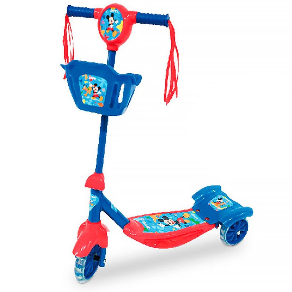 Patinete Infantil 3 Rodas Mickey Disney com Cestinha e Led 9040 - Zippy Toys