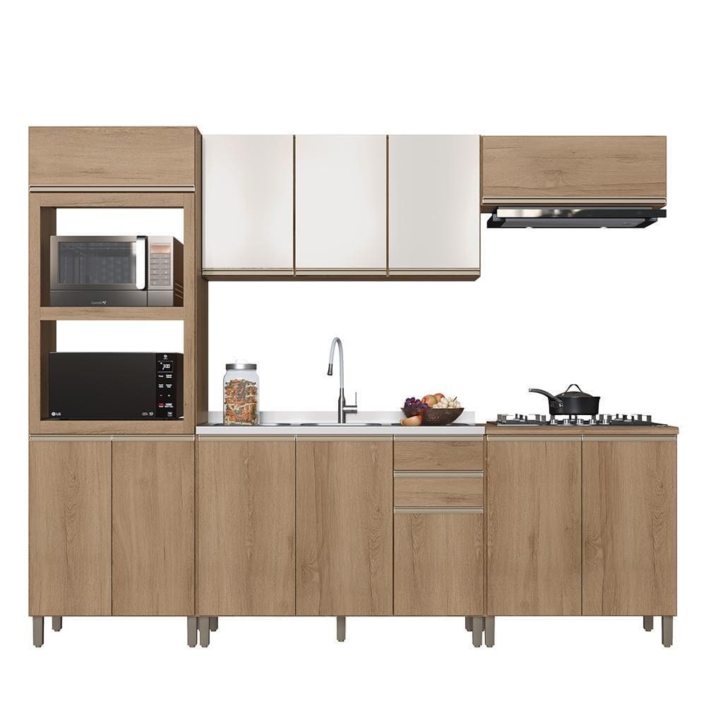 Cozinha Modulada Dinamarca 5 Peças com Torre Quente 2 Fornos e Aéreo 120cm com Vidro - Indékes