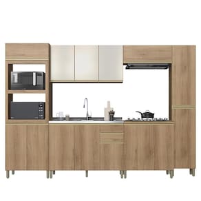 Cozinha Modulada Dinamarca 6 Peças com Torre Quente 2 Fornos e Aéreo 120cm com Vidro - Indékes