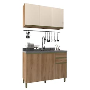 Cozinha Modulada Dinamarca 2 Peças Aéreo com Vidro e Balcão 120cm sem Tampo - Indékes