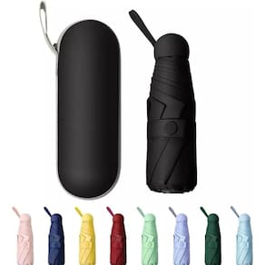 Mini Guarda-Chuva Dobrável Automático, Proteção UV, com Estojo Cápsula (Preto)