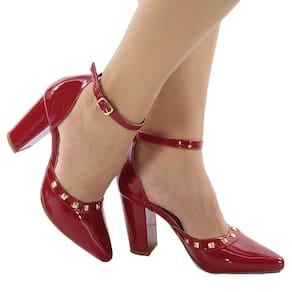 Scarpin Dravanna Salto Alto Bloco Spike Vermelho