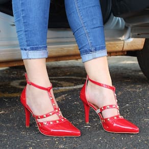 Scarpin Dravanna Salto Alto Fino Spike Vermelho