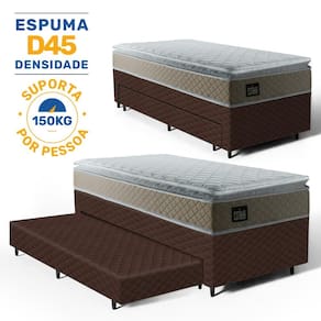 Cama Box com Colchão de Espuma D45 Pillow Top Strong One Face + Auxiliar de Espuma Unique Solteiro 88cm