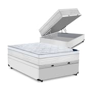Cama Box Baú Casal Tecido Sintético Branco Com Colchão Toronto Molas Ensacadas Branco D33
