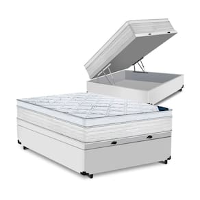 Cama Box Baú Casal Tecido Sintético Branco Com Colchão Toronto Molas Ensacadas Branco D33