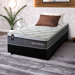 Conjunto Cama Box c/ Molas Ensacadas Benton Cinza Solteiro 88x188x71