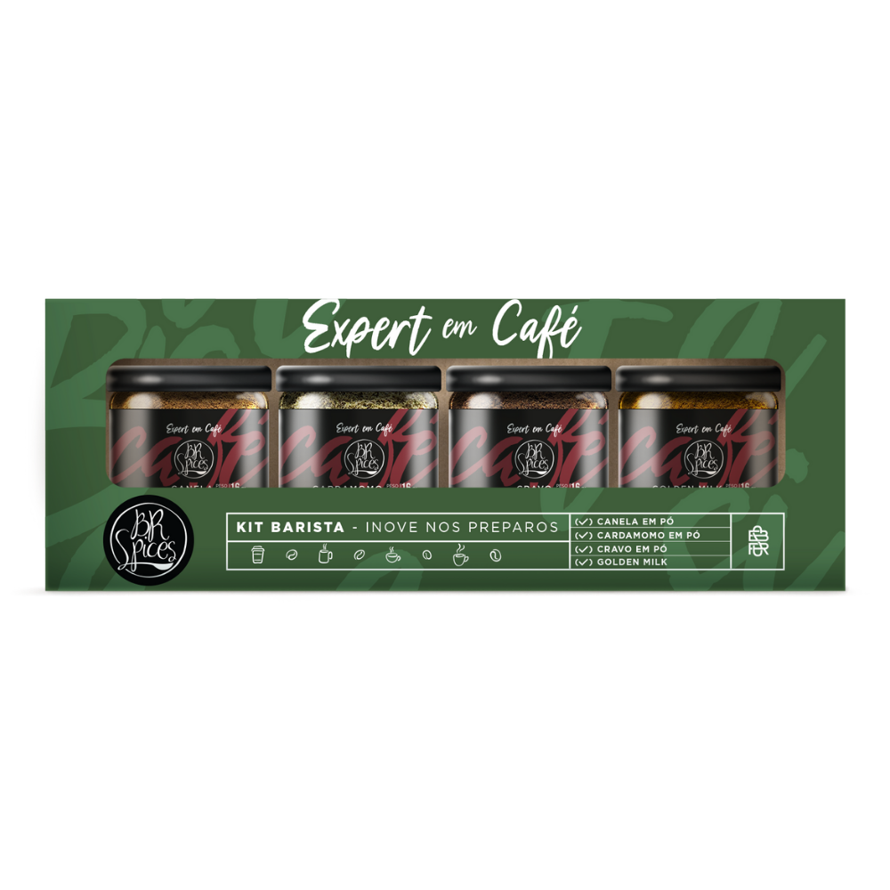 Kit Barista Expert em Café Caixa com 4 Mini Potes BR Spices 64G