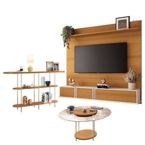 Home Suspenso Max Cinamomo Off White e Aparador Vivant e Mesa de Centro Sky com Tampo de Vidro Cinamomo- HB Móveis