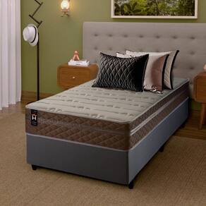 Conjunto Cama Box c/ Molas Ensacadas Georgia Bege Solteiro 96x203x60