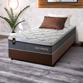 Conjunto Cama Box c/ Molas Ensacadas Benton Cinza Solteiro 88x188x71