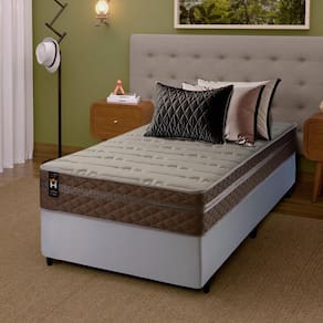 Conjunto Cama Box c/ Molas Ensacadas Georgia Bege Solteiro 96x203x60