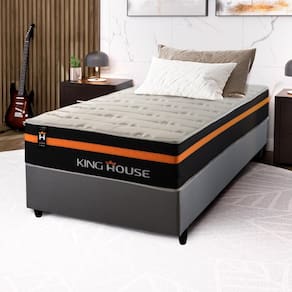 Conjunto Cama Box c/ Molas Ensacadas Sirius Preto Solteiro 88x188x65