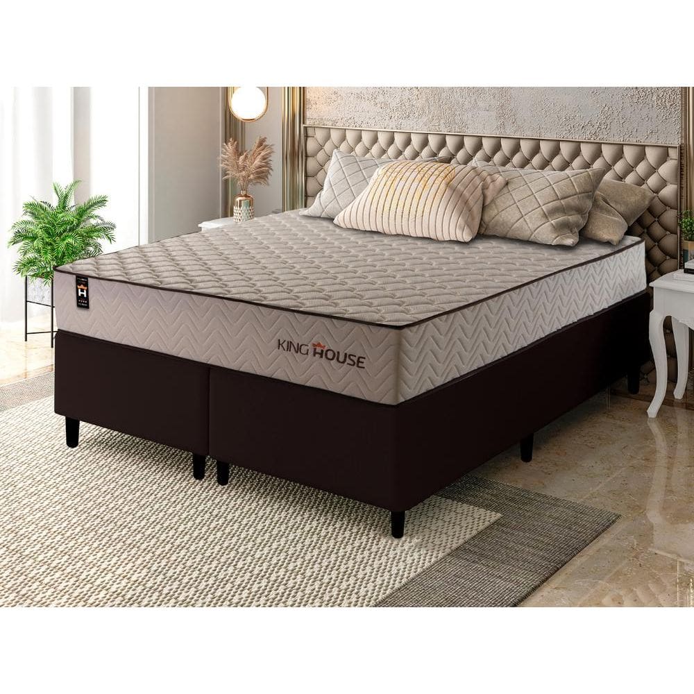 Conjunto Cama Box Espuma San Diego Bege Queen 158x198x67