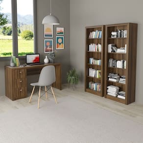 Conjunto para Escritório 3 peças Mesa Escrivaninha e Estantes Livro Nogal