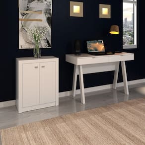 Conjunto Escrivaninha com Armário 2 Portas para Escritório Branco