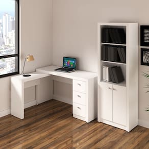 Conjunto Mesa de Canto com Armário de Escritório 2 Peças Branco