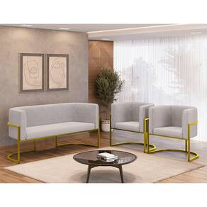 Sofá 2 Lugares e 2 Poltronas Lua Suede com Base Metal Black