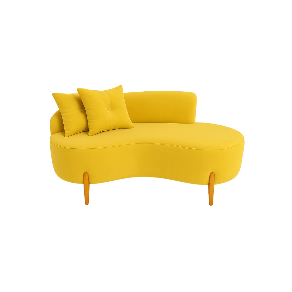Sofá Orgânico 2 Lugares C/2 Almofadas Curvo Sala Recepção Veludo Amarelo - Montanaris Decor