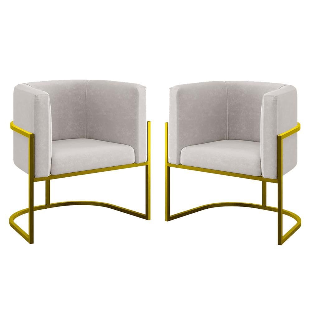 Kit 2 Poltronas Decorativas Lua em Suede com Base Metal Gold