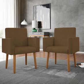 Kit 2 Poltronas Pés Palito Nina Suede Marrom