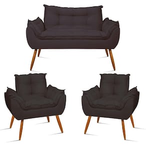 Kit 2 Poltronas e 1 Namoradeira Opala Suede com Pés Palito