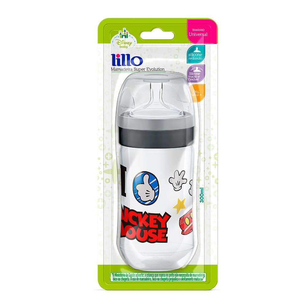 Mamadeira Lillo Super Evolution Disney Mickey Mouse Silicone Preto 300ml