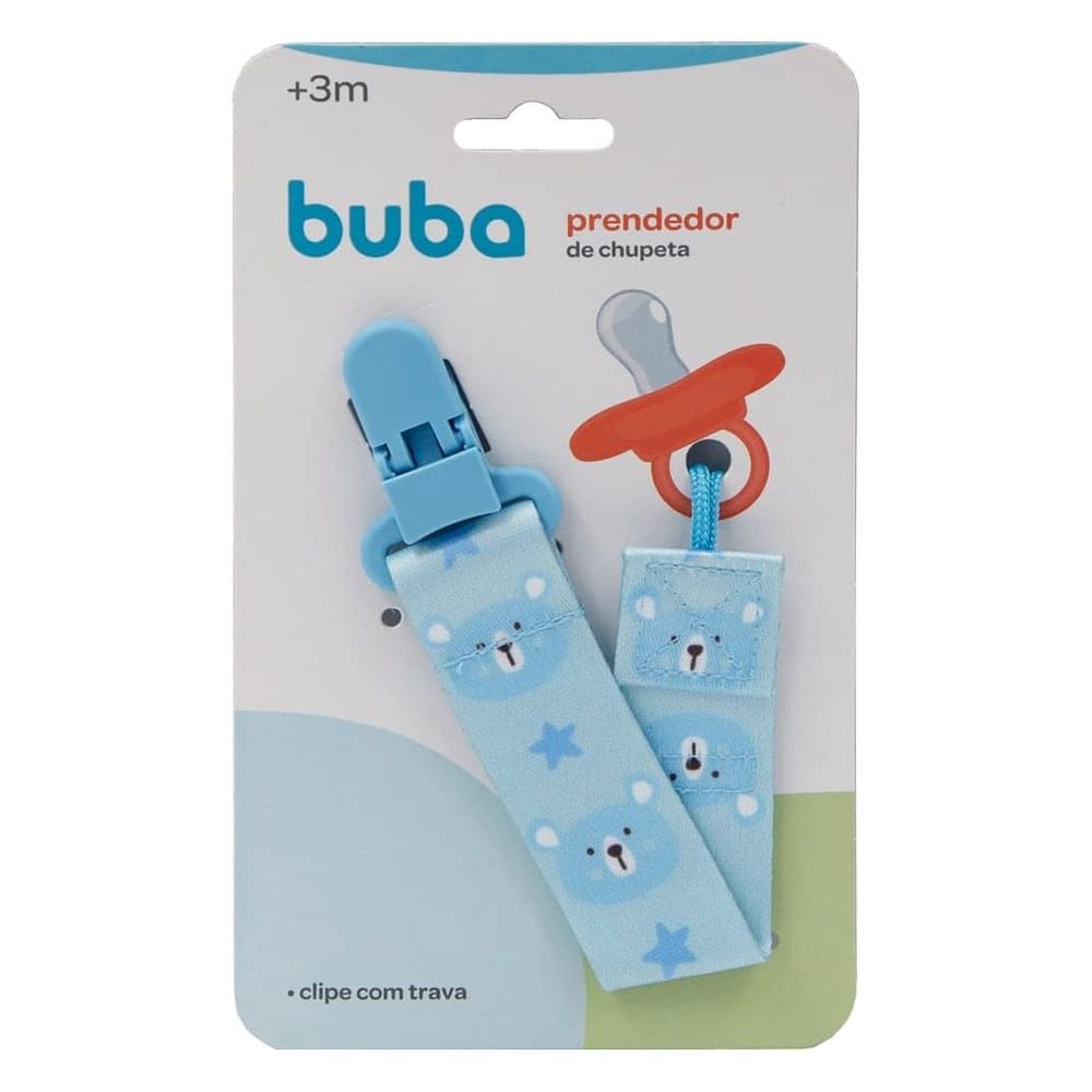 Prendedor de Chupeta Buba Clip com Trava 3+ Meses Azul 1 Unidade