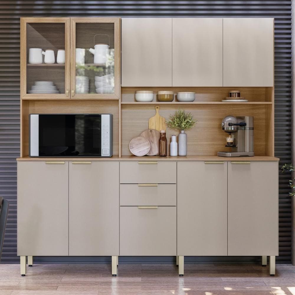 Armário De Cozinha Compacta 10 Portas 2 Gavetas Porto Rico - Amêndola Touch-nude Prime Tx