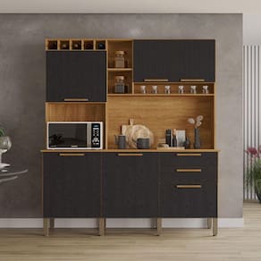Armário De Cozinha New Topázio 6 Portas Salleto Cinamomo Com Preto
