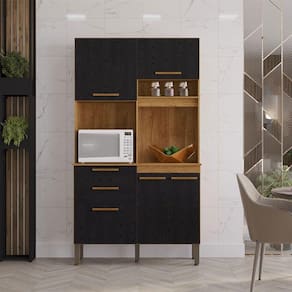 Armário De Cozinha Dubai 5 Portas Compacto Salleto Cinamomo Com Preto