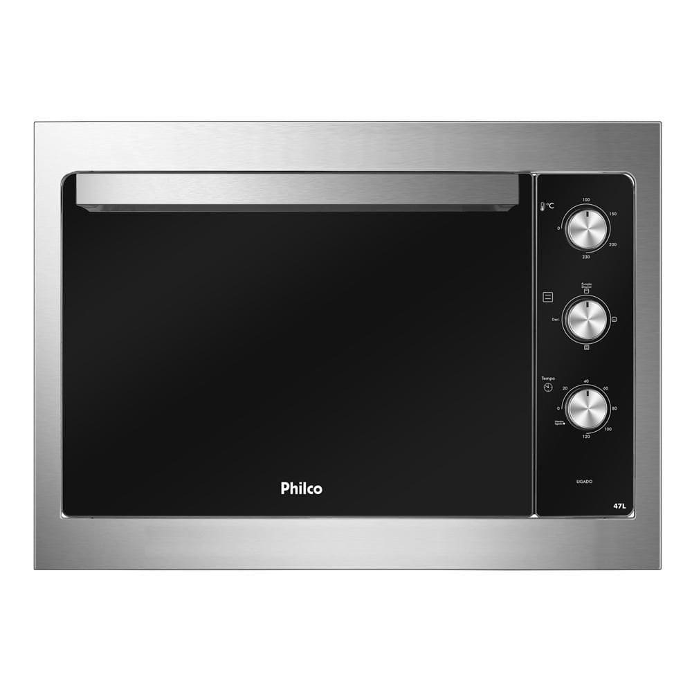Forno Elétrico De Embutir Philco 47 Litros Esmaltado Dupla Resistência Preto Com Acabamento Em Inox PFE47E 220V