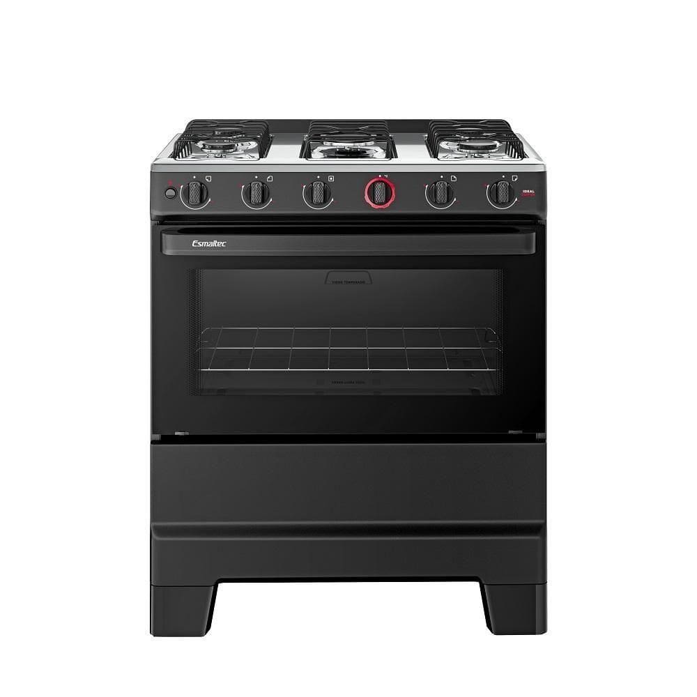 Fogão Esmaltec 5 Bocas Ideal Super Mesa De Aço Inox Preto F5IAP Bivolt