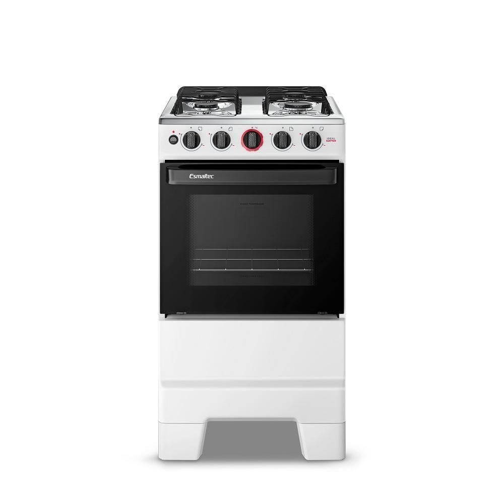 Fogão Esmaltec 4 Bocas Ideal Super Mesa de Aço Inox Branco F4IABBivolt