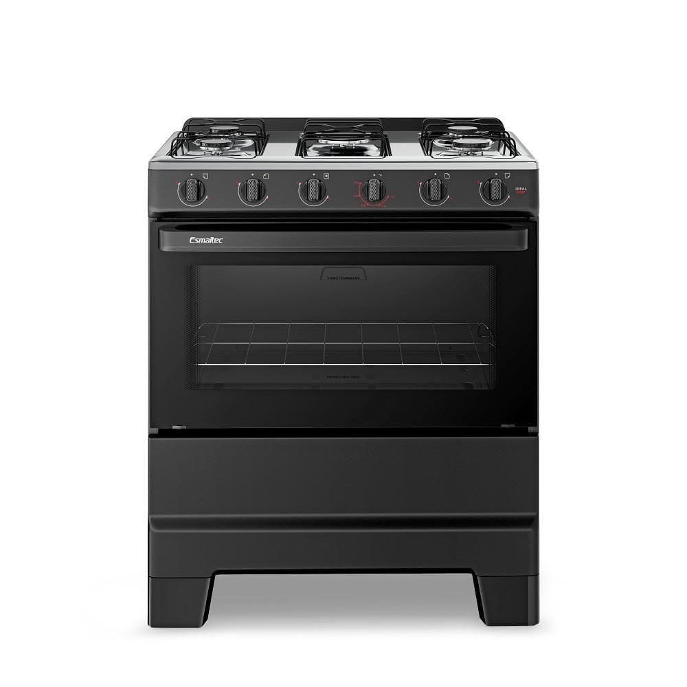Fogão Esmaltec 5 Bocas Ideal Pop Mesa De Aço Inox Preto F5ISP