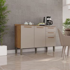 Balcão De Cozinha New Valência 120cm 3 Pts 2 Gavetas Salleto Cinamomo/ Off White