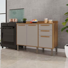 Balcão Cozinha Flórida 120cm 3 Portas 2 Gavetas Salleto Cinamomo/ Off White
