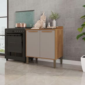 Balcão Cozinha Flórida 2 Portas 80cm Salleto Cinamomo/ Off White