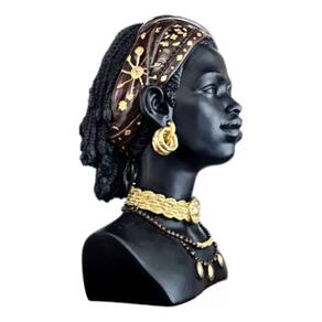 Estatueta Mulher Africana Poliresina 30cm - Preto/Dourado