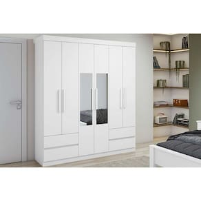Guarda Roupa Solteiro 6 Portas (2 c/ Espelho) e 4 GavetasZeus Branco - Lopas