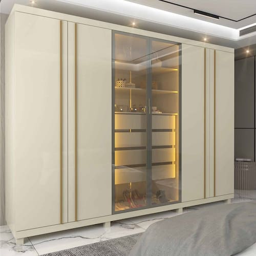 imagem-Guarda Roupa 6 Portas LED Absolut Reflecta Off White - Gelius